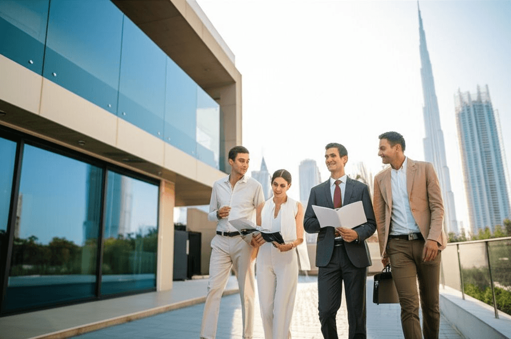 Business people talking on a terrace